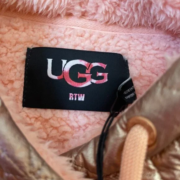 NWT UGG Loyra Pink and Gold Sherpa Metallic Hoodie Size M 100% authentic - Picture 4 of 6